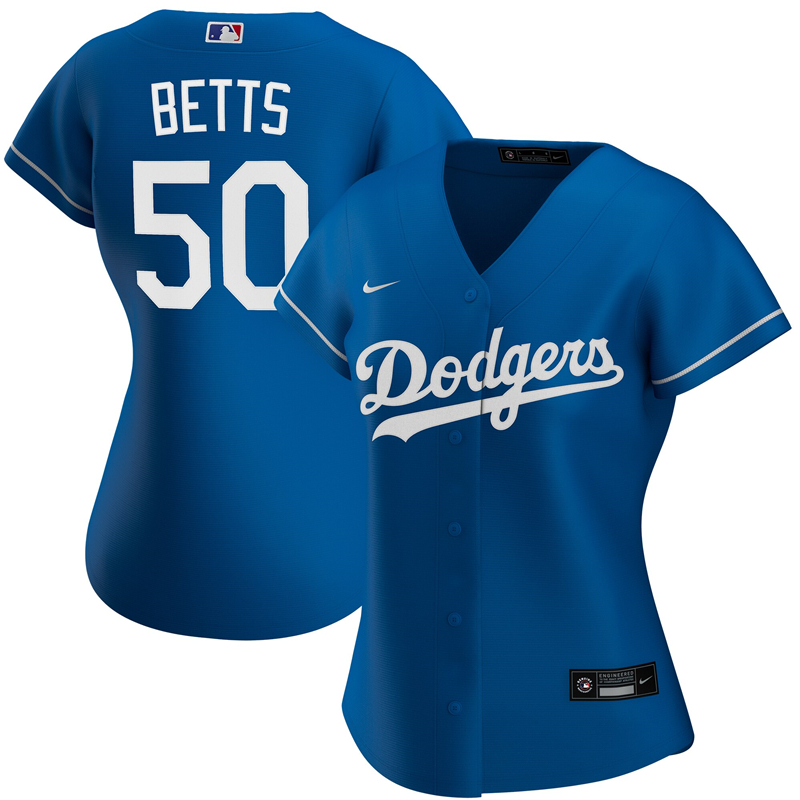 2020 MLB Women Los Angeles Dodgers Mookie Betts Nike Royal 2020 Alternate Official Replica Player Jersey 1